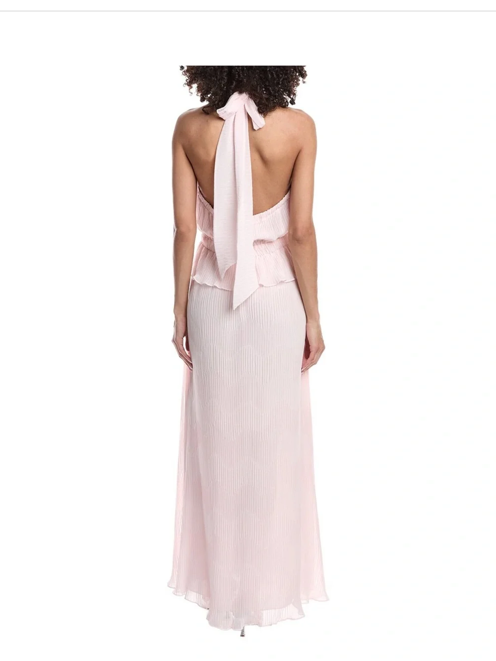 Ramy Brook Pale Pink Halter Plunge Ruffle Maxi Dress
